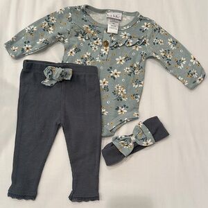 Nicole Miller Teal Floral Kids Set with Charcoal Accents